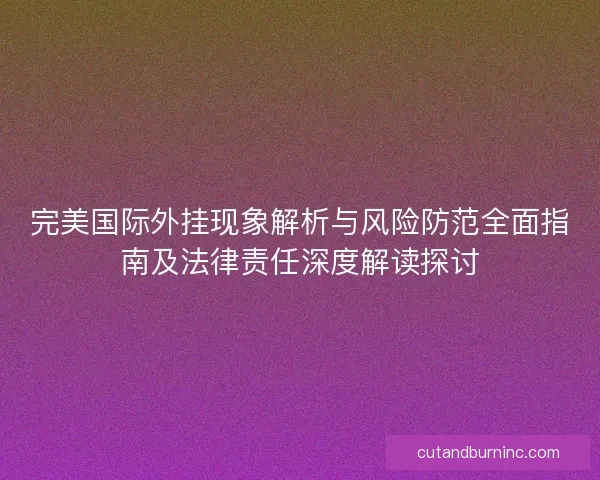 完美国际外挂现象解析与风险防范全面指南及法律责任深度解读探讨 完美国际外挂现象解析与风险防范全面指南及法律责任深度解读探讨